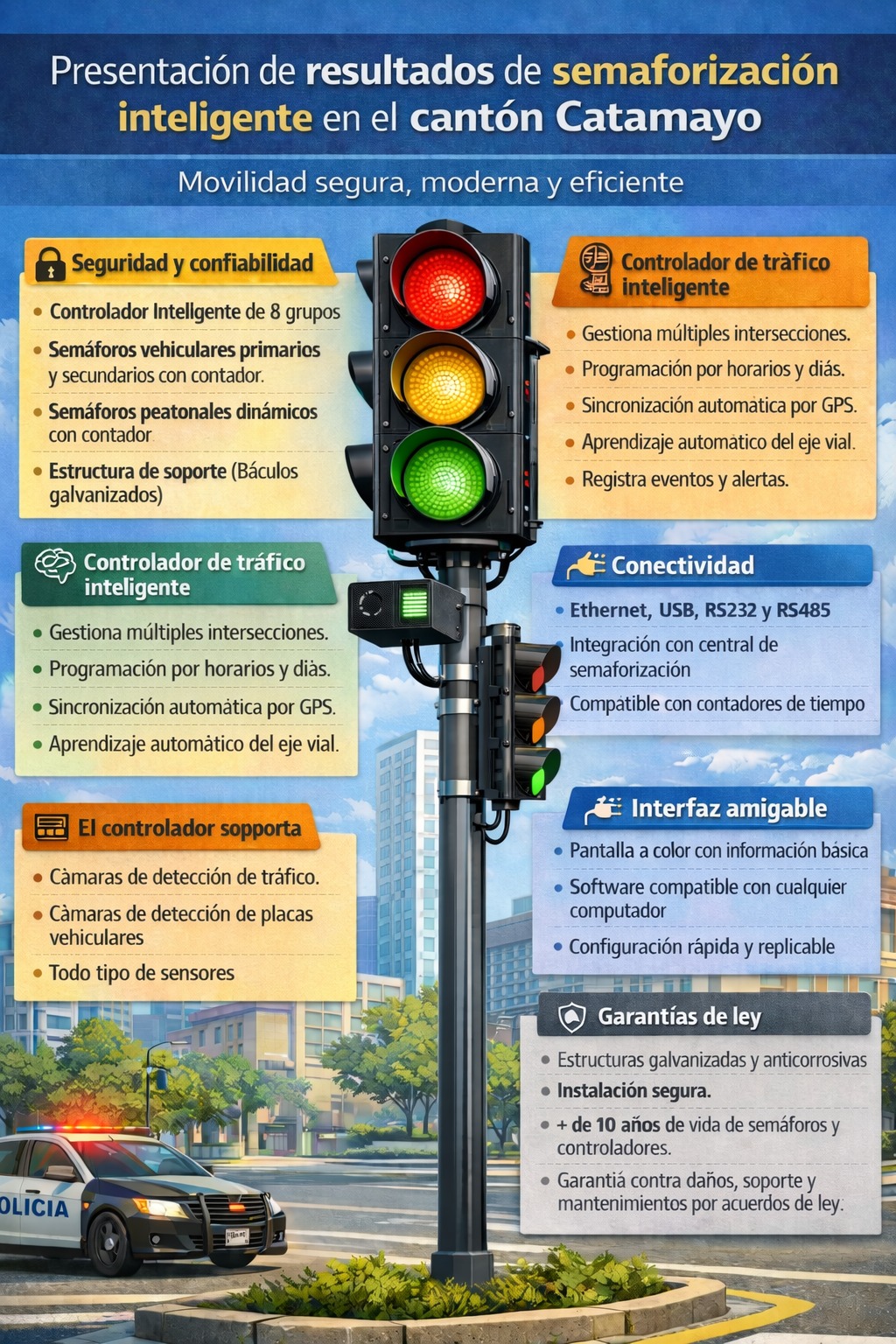 Infografía de resultados de semaforización inteligente en Catamayo
